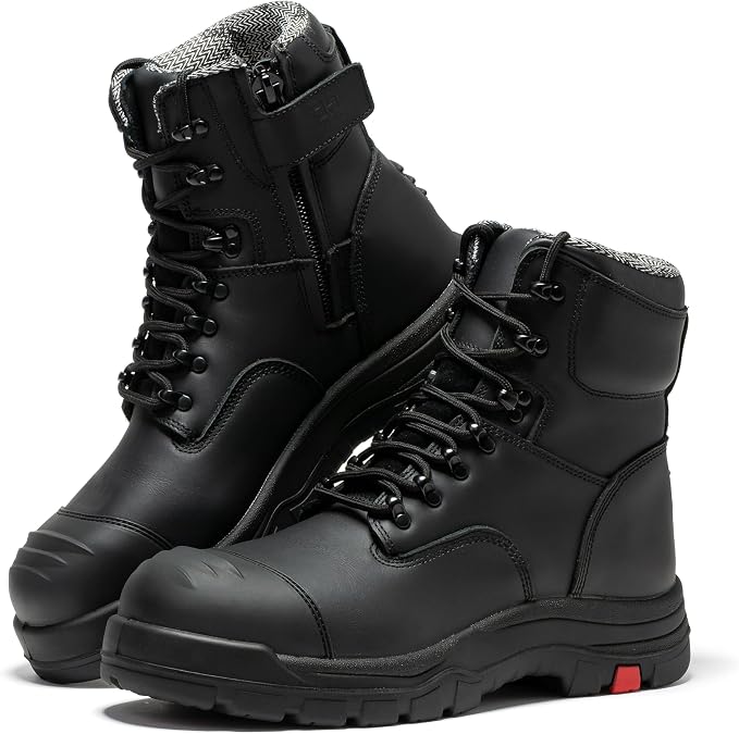 ROCKROOSTER Roslyn Composite Toe Side Zip Work Boots for Men, 7" Lightweight Comp Toe Cap Comfortable YKK Zipper Non-slip Rubber,ASTM F2413-18 EH Safety Boot, Wide Ankle Support Boots (CP232Z-245Z)