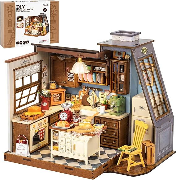 Rolife Baking Kitchen DIY Miniature House Kit with LED Lights
