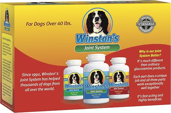 Winston Joint System - for Medium Dogs from 40-99 Pounds - 100% Natural Whole Food Supplement for Arthritis, Hip Dysplasia and Joint + Pain Relief - One Month Supply - Since 1992