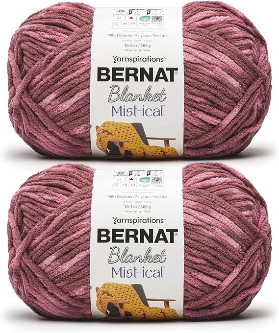 Bernat Blanket Mist-ical Crochet Soft Chenille Yarn, Berry, 2-Pack | #6 Super Bulky Yarn, 100% Polyester, Soft Crochet Yarn for Blankets, Sweaters & Amigurumi, 220yds, 300g/10.5oz per skein