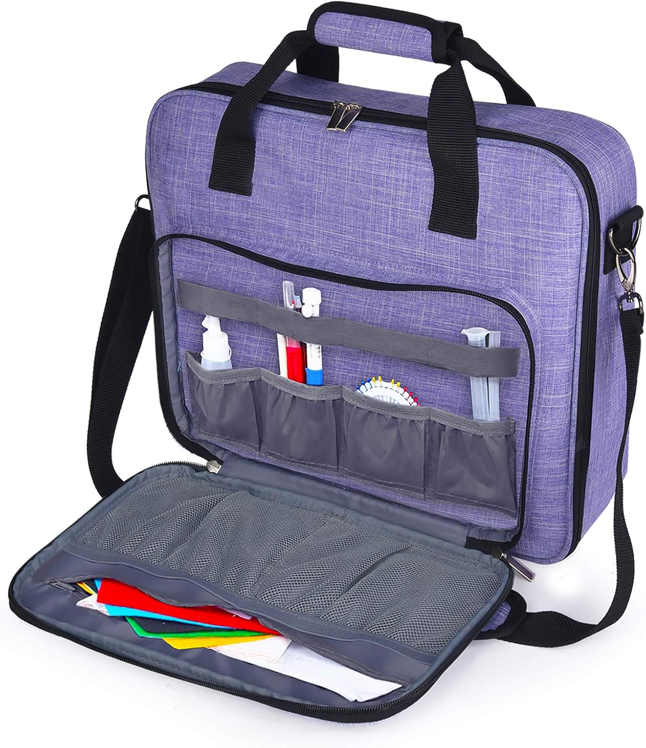 BAGLHER Cross Stitch & Embroidery Organizer Bag - Large Portable Project Storage with 3 Compartments, Travel Friendly Carrying Case for 11.2 Hoops, Threads, Supplies Purple