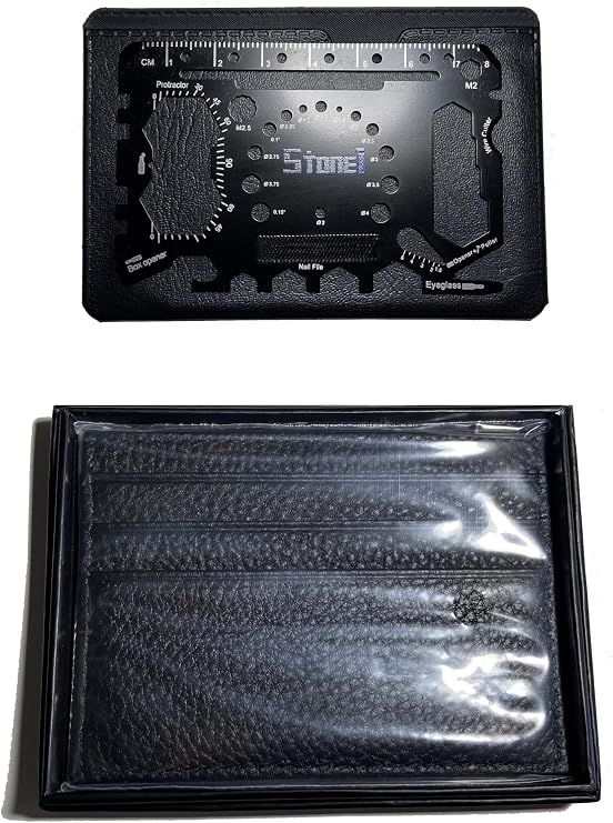 52-in-1 Wallet Multitool Multifunction Tool Card Premium Gift Package - Credit Card Sized Tool with Bottle Opener, Wrenches, Screwdriver, Phone Stand, Various Measuring Tools, and More