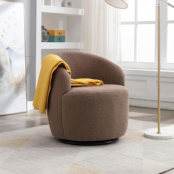 Anwick Swivel Chair, Round Accent Sofa Small Chair, 360 Degree Swivel Barrel Chair for Nursery, Living Room, Hotel, Bedroom, Office (Coffee)