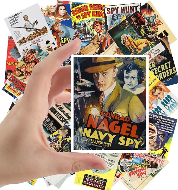Large Stickers (24 pcs 2.5"x3.5") Spy and Secret Service Vintage Trash Movie Posters Ads