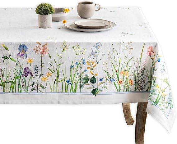 Maison d' Hermine Table Cloth Square Table 100% Cotton 54 x 54 Inches Tablecloth Reusable Decorative for Dining Kitchen Room Farmhouse Party Home Hotel Restaurant Spring Summer - Fleurs De Mai