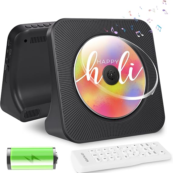 CD Player Portable with 4000mAh Rechargeable Battery, Bluetooth CD Player with Speakers for Home/Car, Radio CD Players with Remote Control/AUX Headphone Jack/USB Input