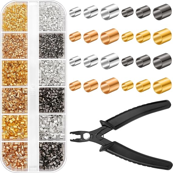 Thrilez 2201 Pieces Crimp Beads for Jewelry Making, Crimp Tubes with Crimping Pliers for Earring Necklace Bracelet DIY Jewelry Making(3 Sizes, 4 Colors)