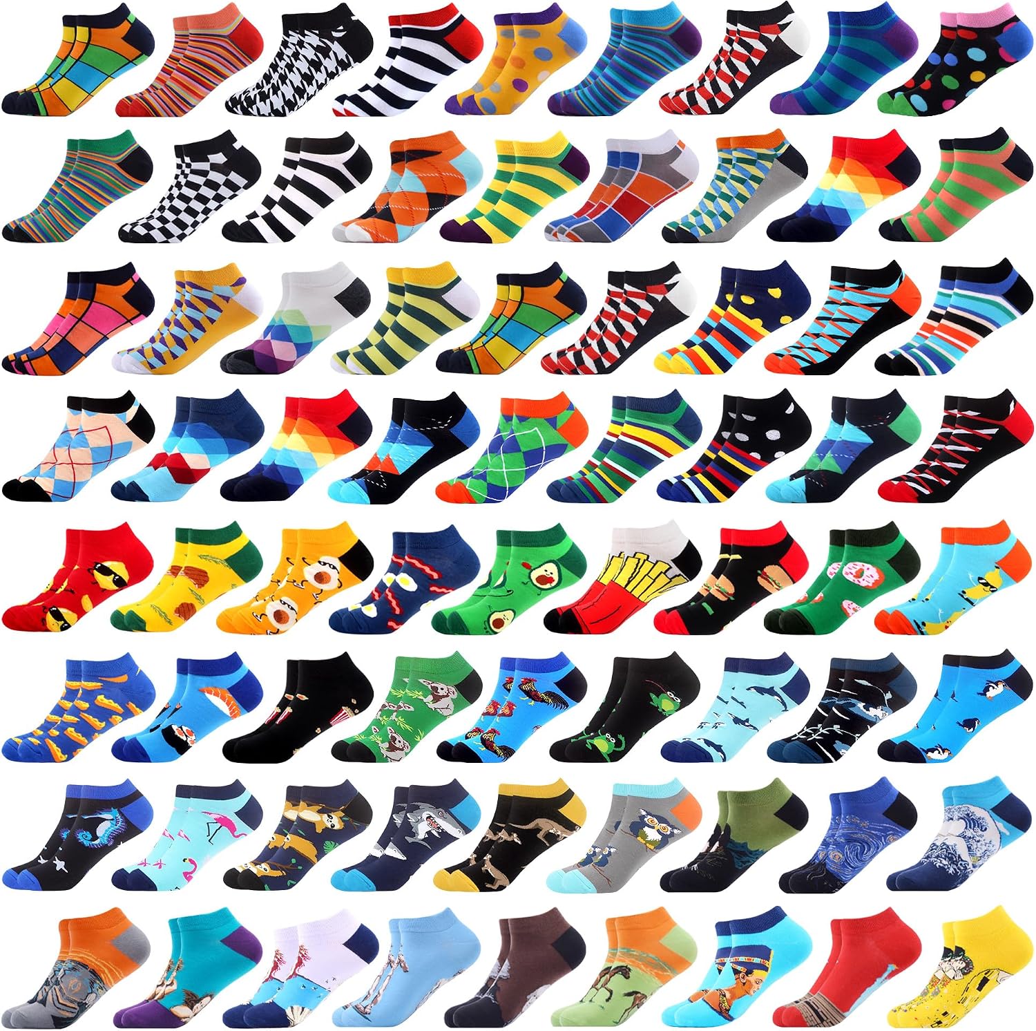 WeciBor 48 Pairs Colorful Funny Novelty Pattern Ankle Socks for Men Women Random Bulk
