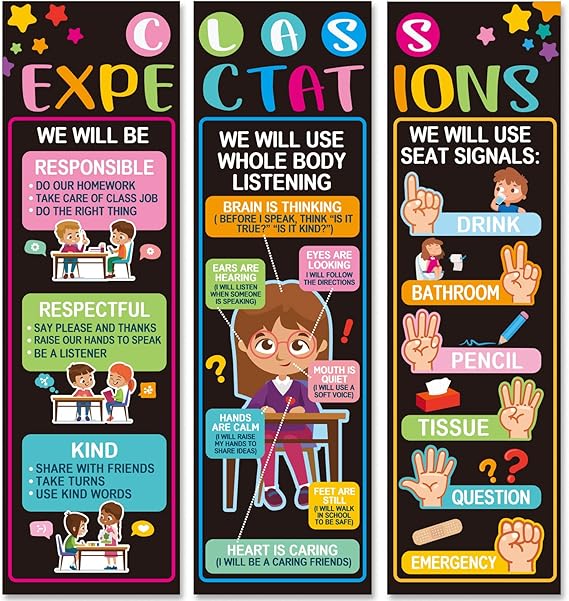 ZOIIWA 3 PCS Class Expectations Jumbo Poster for Classroom Decorations Rules Wall Banner Back To School Educational Posters Supplies Toddlers Preschool Kindergarten Elementary Decor