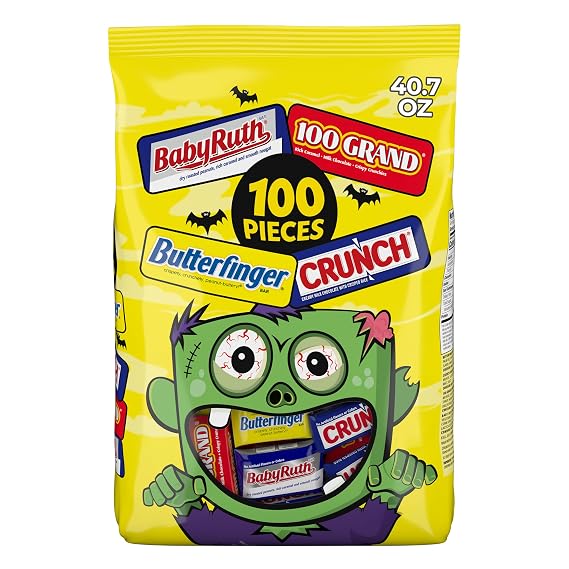 Butterfinger, CRUNCH, Baby Ruth & 100 Grand Halloween Candy Bulk, 100 count