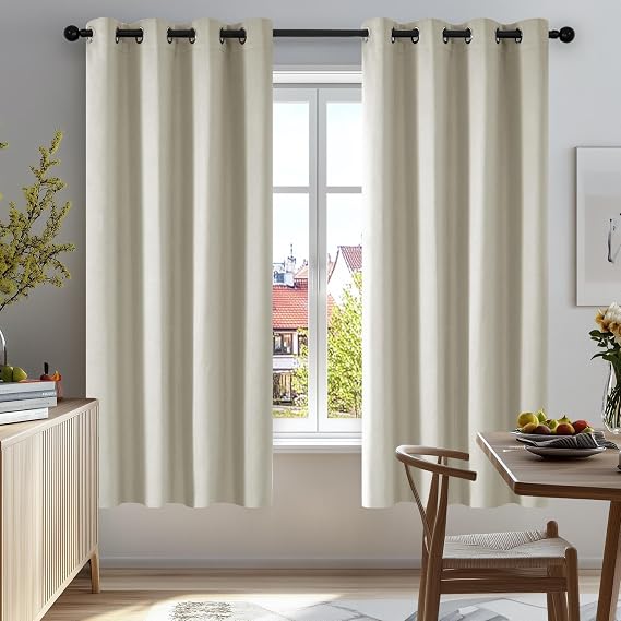 Deconovo Beige Curtains 54 Inch Length, Light Blocking Blackout Drapes, Thermal Curtain Panels for Kids Room (Light Beige, 52Wx54L Inch, Set of 2)
