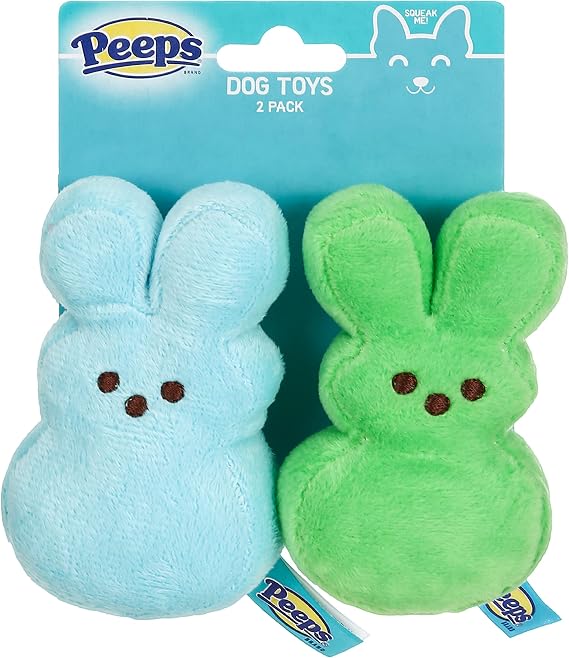 Peeps for Pets Green & Blue Peeps Plush Dress-Up Bunny Squeaky Dog Toys, Small Dog Toy Set