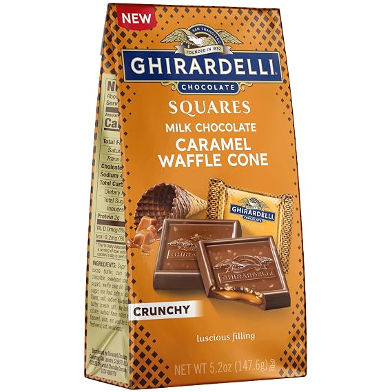 GHIRARDELLI Milk Chocolate Caramel Waffle Cone Squares, 5.2 oz (6 Bags)