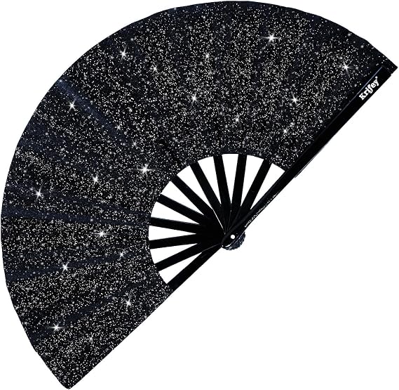 Krifey Large Folding Hand Fan Bold Snap Fans for Line Dancing, Rave, EDM Festivals & Drag Shows Statement Accessory for Women, Baddies & Party Queens