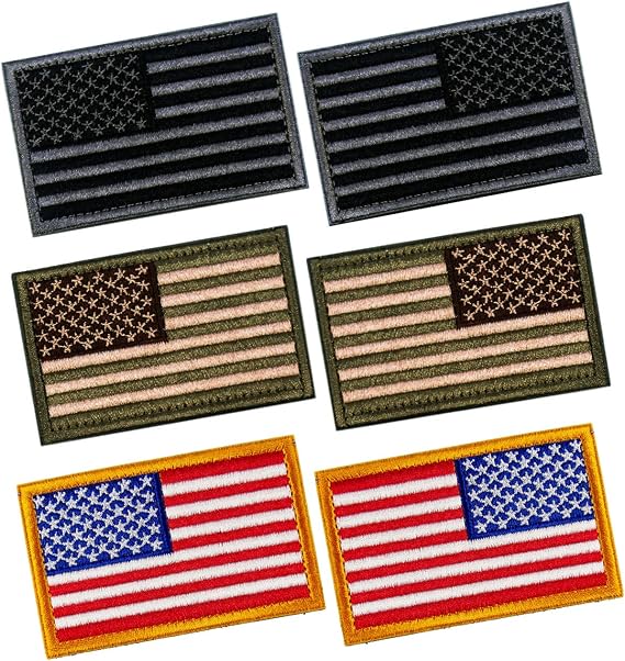 6 PCS Tactical Patches of USA US American Flag Regular and Reverse, with Hook and Loop for Backpacks Caps Hats Jackets Pants, Military Army Uniform Emblems, Size 3x2 Inches