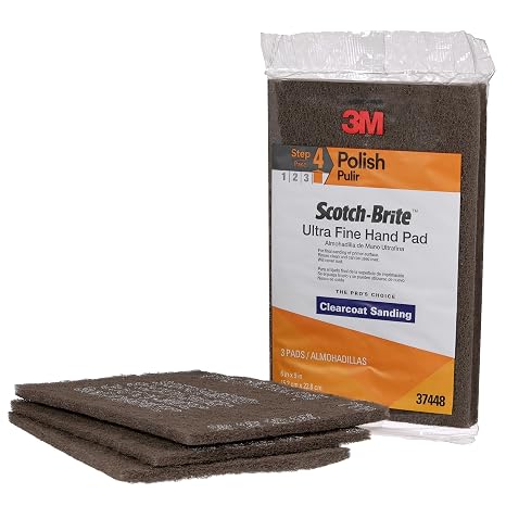 Scotch-Brite Ultra Fine Grade 7448 Hand Pad, Pack of 3, 6 in x 9 in Hand Pads, Nonwoven Silicon Carbide, Surface Preparation, Scuffing, and Cleaning, Gray