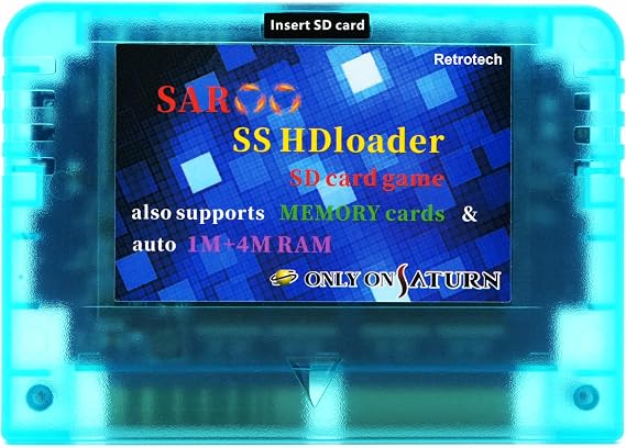 Retrotech Only On Saturn Saroo HD Loader 120 Games in 1 Flash Cart 64gb - Transparent Blue, Includes Retrotech Printed Instructions
