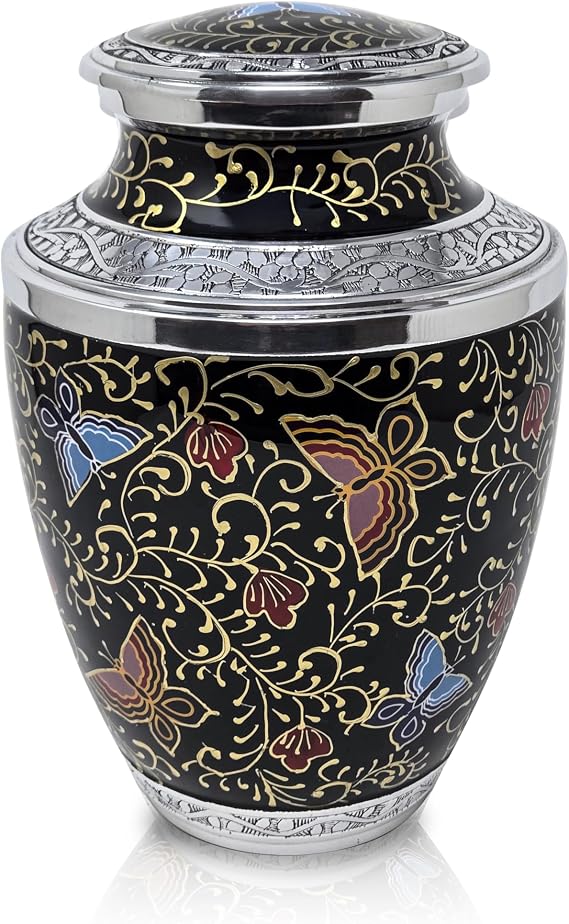 Hand Painted Cremation Urn for Human Ash for Funeral, Burial or Home. Urn for Ash Adult Male Female Large Urns for Dad Mom and Cremation Urns for Human Ash (Black)