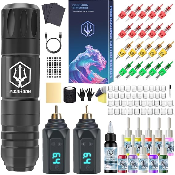 POSEIDON Wireless Tattoo Gun Kit 2PCS Battery Machine Kit for Beginners