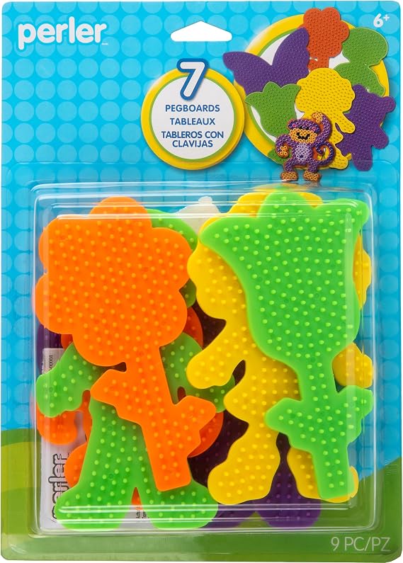 Perler 22645 Fuse Bead Pegboards 7-Pack-Boy/Girl/Bear/Monkey/Butterfly/2 Flowers