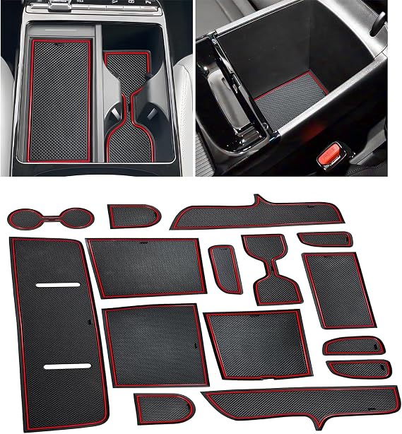 for Hyundai Tucson 2025 2026 Accessories Door Slot Mats Cup Holder Insert Coaster Center Console Liner Glove Box Cover for Hyundai Tucson Limited/Hybrid Interior Trim Non-Slip Pad 15PCS Set, Red Trim