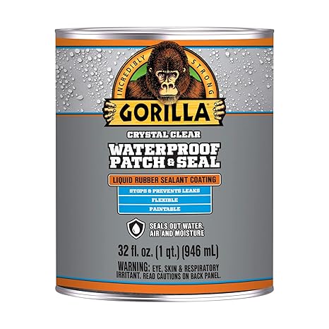 Gorilla Patch & Seal Liquid Rubber Waterproof Sealant, Crystal Clear, 32 Ounce (Pack of 1) - Seals Out Water, Air, and Moisture