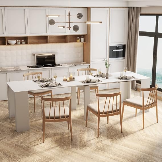 Expandable Dining Table, Wood Extendable Dining Room Table Extendable Kitchen Table,Kitchen Table, Long Dining Table for Kitchen