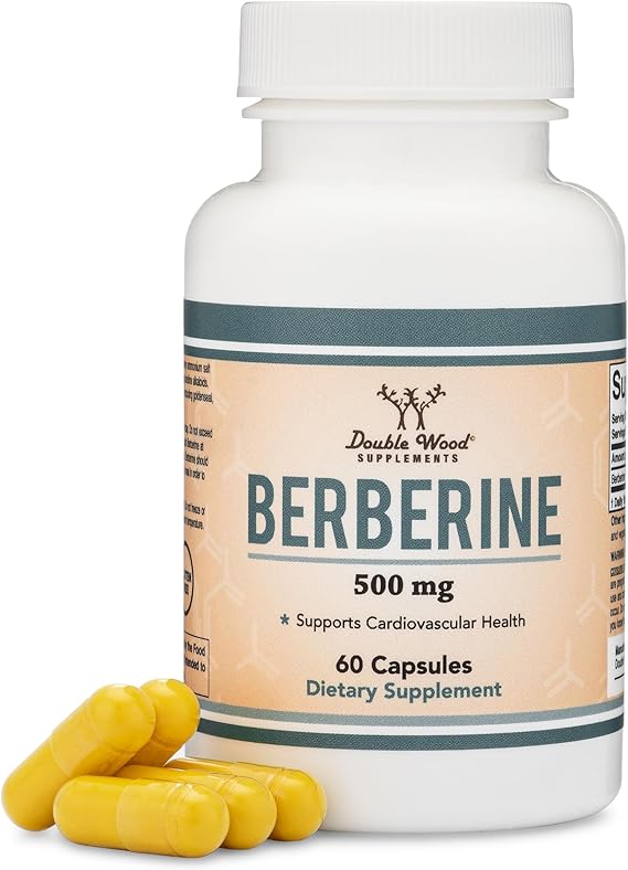 Berberine Supplement 500mg, High Purity 97% HCl, 60 Capsules Third Party Tested, Non-GMO, Gluten Free, Vegan Safe AMPK Activator - Berberine HCL for Cardiovascular Health by Double Wood
