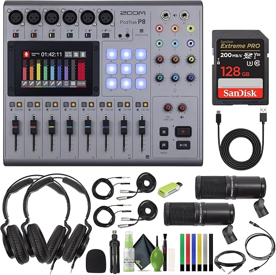 Zoom PodTrak P8 Podcast Recorder + Balanced Interconnect Bundle