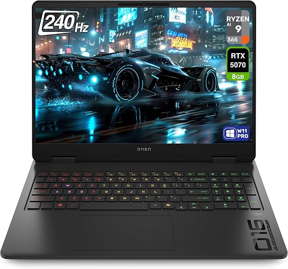 HP OMEN 16 Gaming Laptop, AMD Ryzen AI 9-365, 32 GB DDR5 RAM, 1 TB PCIe SSD, 16" WQXGA (2560x1600) 240Hz Display, Nvidia G-Force RTX 5070, 4-Zone RGB Backlit Keyboard, W11 Pro, Shadow Black