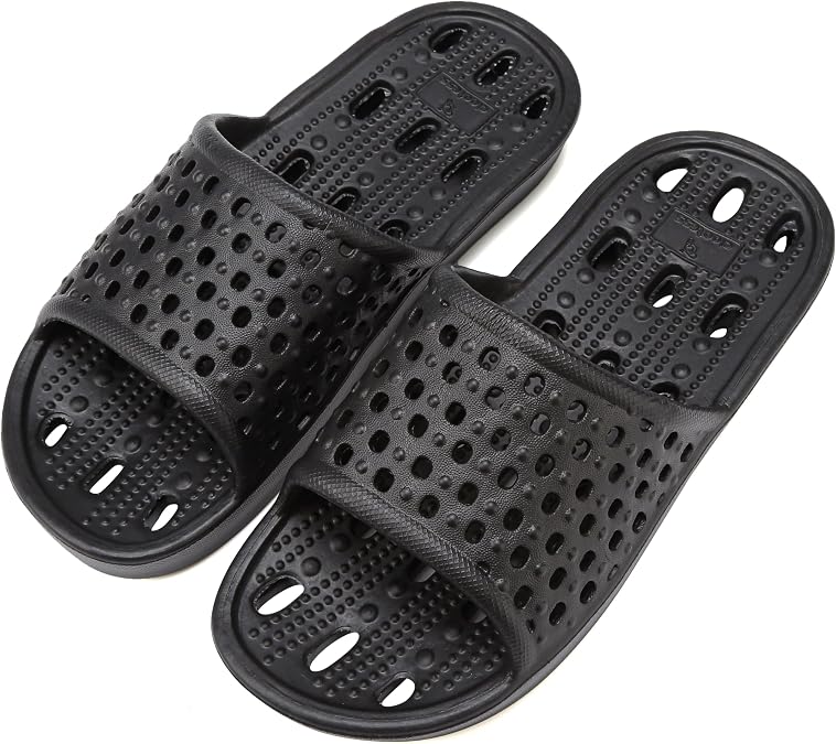 clootess Shower Shoes Slide for Men and Women Holes Bath Slipper Bathroom Sandal Pool Gym College Dorm Non-Slip