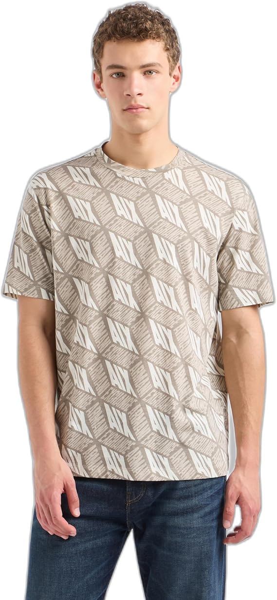 Armani Exchange Men's All Over Logo Creating 3D Effect Print Regular Fit Tee
