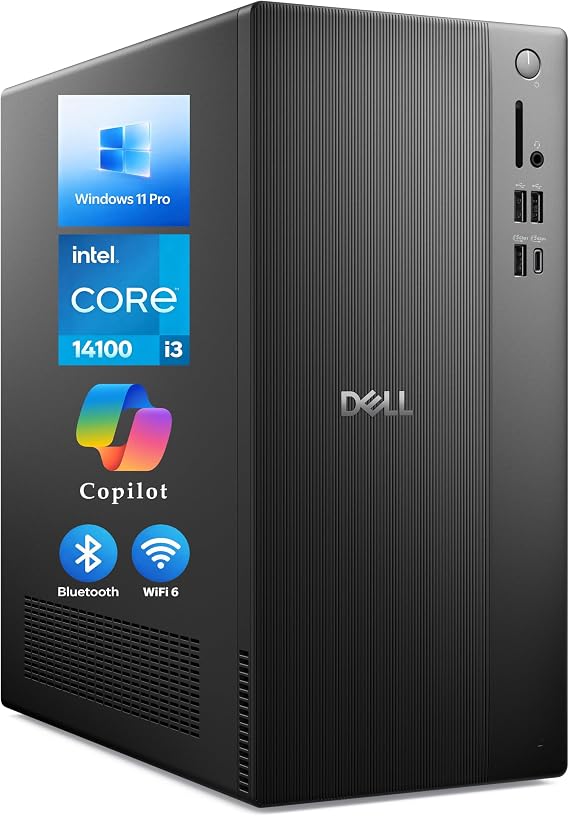 Dell Pro Tower Desktop Computers, Intel i3-14100, 16GB DDR5 RAM, 512GB SSD | 2026 Edition, Copilot AI, WiFi 6, Bluetooth, HDMI, DisplayPort,Type-C, Windows 11 Pro, Carbon Black