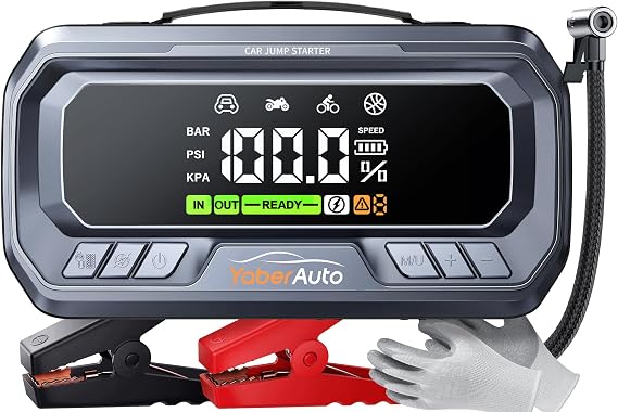 YaberAuto 12-in-1 Jump Starter with Air Compressor 8000A 160PSI 65W Charge
