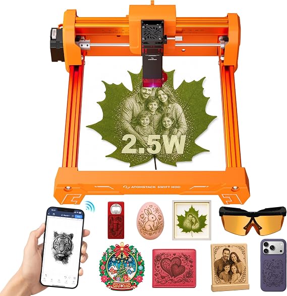 ATOMSTACK Swift Laser Engraver Machine, Beginner, Orange 2.5W Laser Cutter