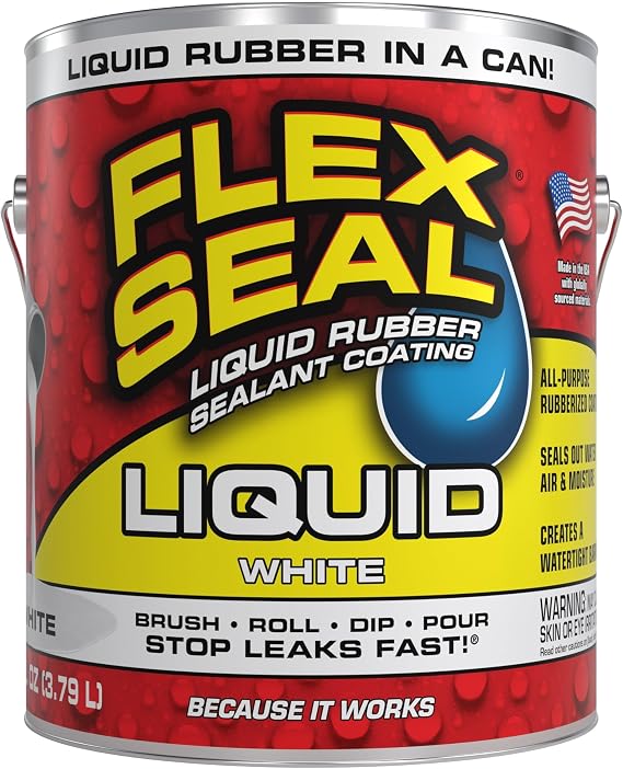 Flex Seal Liquid, Rubber Coating Sealant, Waterproof, Flexible, Breathable, and UV Resistant, Roof Repair, Basements, RV, Campers, Trailers, Marine, EPDM, Masonry, White, 1 Gallon