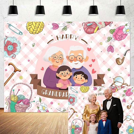 8X6FT Happy Grandparents Day Backdrop School Event Best Grandparents Ever Retirement Love Photo Background Grandma and Grandpa Family Gatherings Party Wall Decorations Supplies Props
