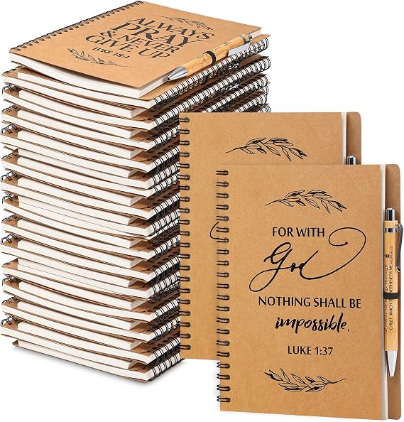 Kosiz 100 Pcs/ 50 Set Christian Gift Bulk A5 Spiral Notebook Pen, Brown