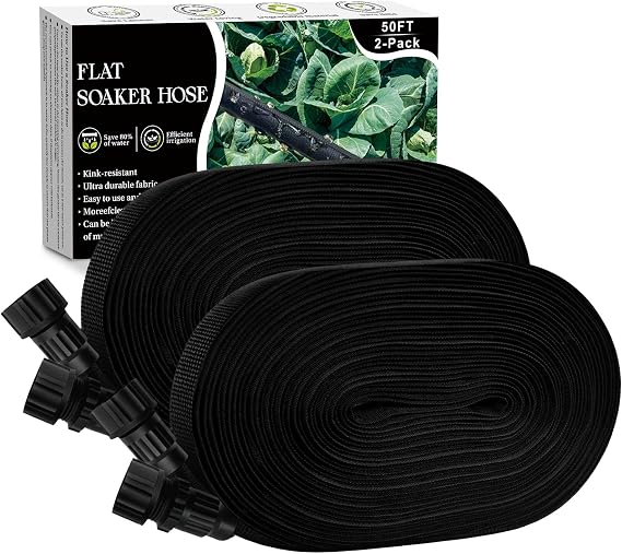 Soaker Hose 100FT, Thickened Flat Soaker Hoses for Garden 100 ft 2 pack