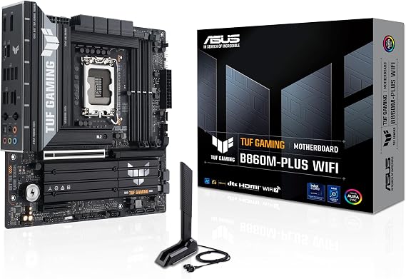 ASUS TUF GAMING B860M PLUS WIFI Intel matX motherboard, 12+1+2+1 80A DRMOS power stages, DDR5, PCIe 5.0, 3xM.2 slots, WiFi 7, 2.5Gb Ethernet, DisplayPort, HDMI, DP Submode USB 20Gbps Type-C