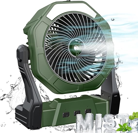 Ausic Portable Misting Fan for Outdoor Cooling, [8-35Hrs] Battery Powered Mist Fans with Water Misters & LED Lantern, 8-Inch, 250mL Tank, for Patios, Home, Outside, Camping, Outdoor&Indoor Use