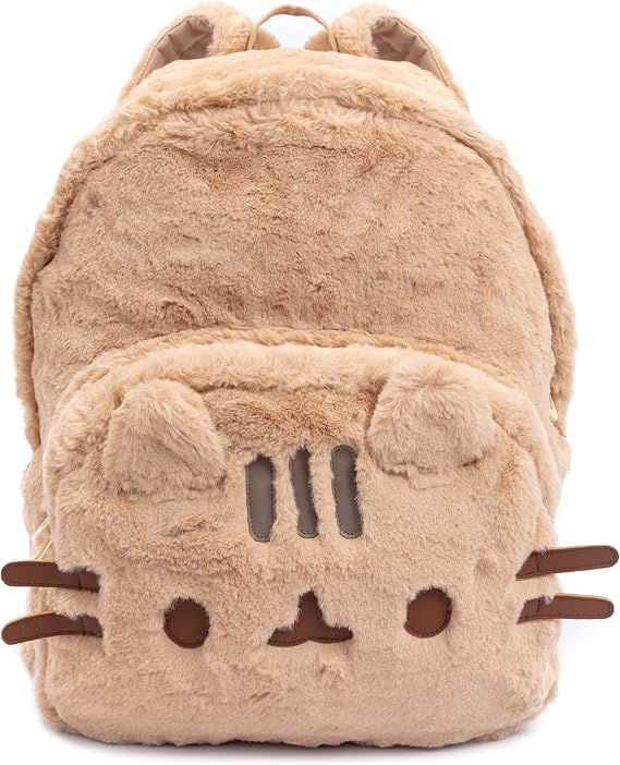 Pusheen the Cat Kids Beige Fluffy Backpack Rucksack 3D Ears Padded Straps 16 Inch School Travel Daypack Laptop Gym Bag
