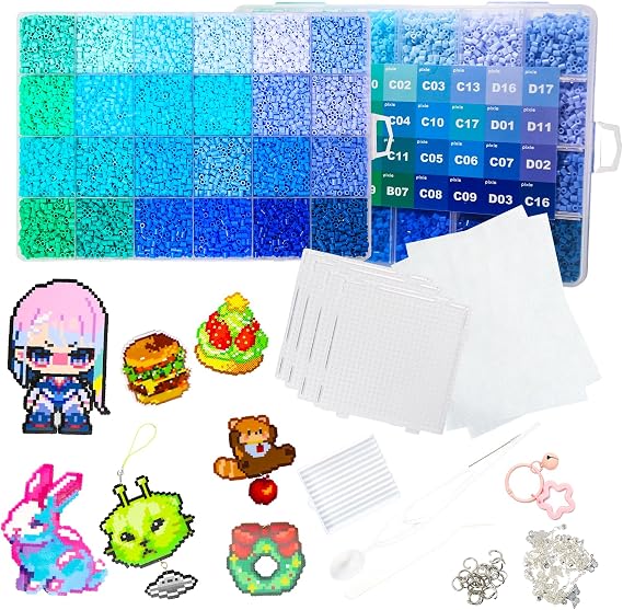 12,000 2.6mm Fuse Beads Kit, 24 Colors PixieBeads with Pegboards, Tweezers, Trays, Bead Pen, Ironing Mats, Mini Fuse Beads Pixel Art Craft Kits for Adults, Teens (Palette A)