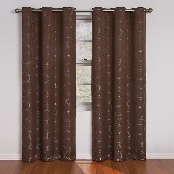 ECLIPSE Meridian Modern Blackout Thermal Grommet Window Curtain for Bedroom or Living Room (Single Panel), 42" x 108", Chocolate