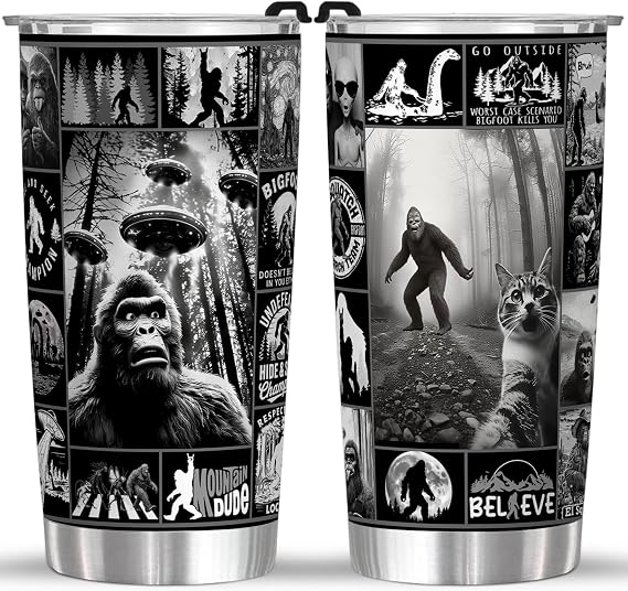 20 Oz Big foot Tumbler Sasquatch Travel Cup for Men & Women, Funny Cryptid Coffee Mug, Big Foot Lover Gift, Keeps Drinks Hot & Cold