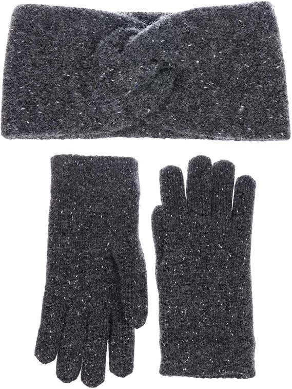 Acessory Necessary Winter Solid Toasty Warm Fleece Lined Knit Gloves & Headband 2-piece Set