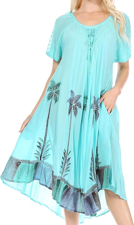 Sakkas Kai Palm Tree Caftan Tank Dress/Cover Up