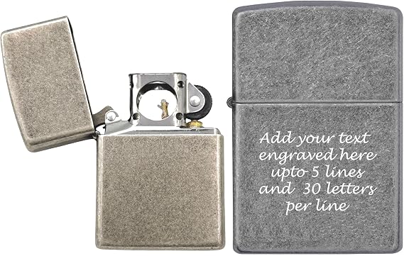 Zippo Custom Personalized Classic Pipe Windproof Oil Lighter Engraving | Ideal gift for Birthdays, Father's Day, Christmas, Valentine's Day, Weddings, Graduations, Groom - (Antique Silver)