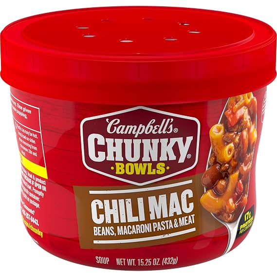 Campbells Chunky Soup, Chili Mac Soup, 15.25 oz Microwavable Bowl