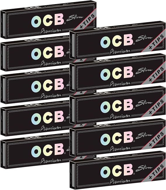 OCB Premium Rolling Papers King Slim with Filter Tips (10 Booklets)